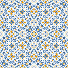 Seamless background of beige and blue color in the style of Damascus. Vintage ornament. Use for wallpaper, printing on the packaging paper, textiles.