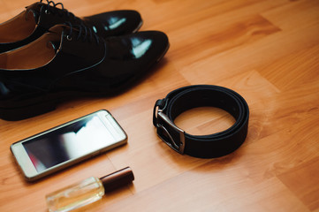 Wedding groom detail - shoes, tie, belt