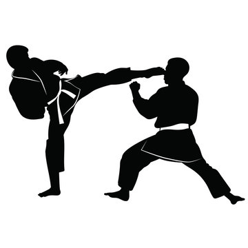 Silhouette of athletes involved in martial arts sparring