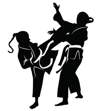 Silhouette of athletes involved in martial arts sparring
