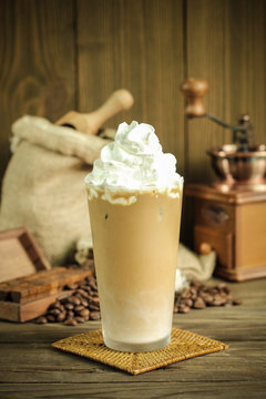 Iced coffee cafe latte with cream
