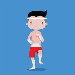 Kids of Thai Boxing (Muay Thai), vector cartoon
