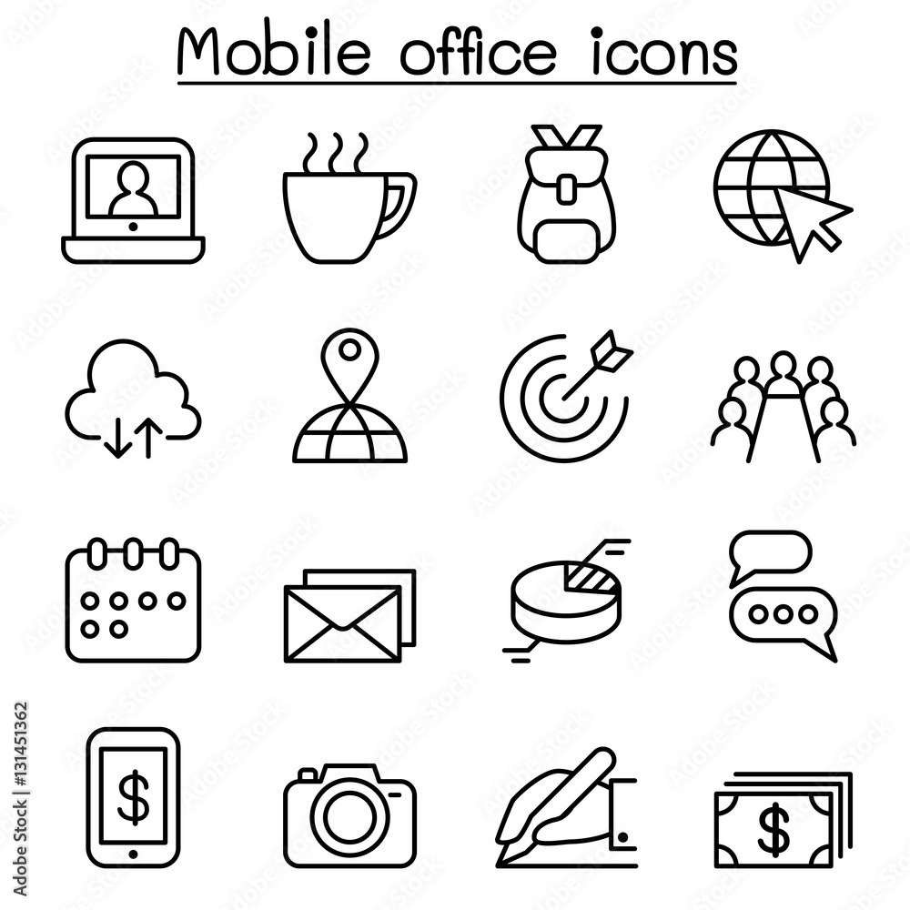 Wall mural mobile office icon set in thin line style