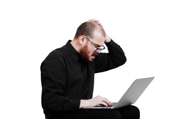 Portrait of a red-bearded, balding male brutal. White isolated. 