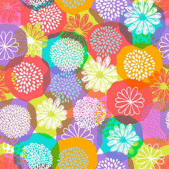 Seamless vector floral pattern with stylized doodle flowers on colorful background.