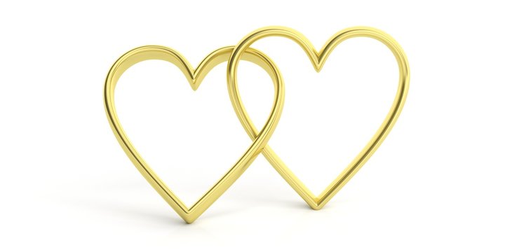 Joined hearts on white background. 3d illustration
