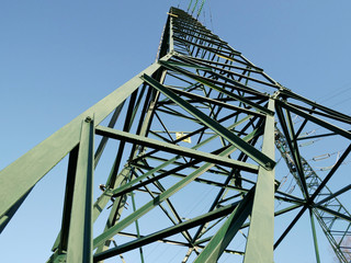 The metal structure of a pylon of the electric line. 