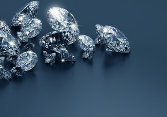 Diamonds group placed on blue  background, 3d illustration.