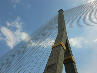 Beautiful cable bridge architecture against blue sky