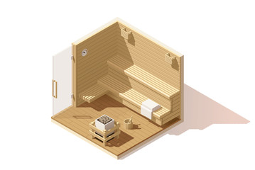 Vector isometric low poly sauna room icon