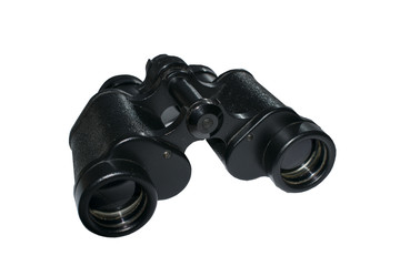 Old binoculars in black on a white background