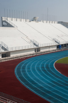 Blue running track in stadium. running track line.
