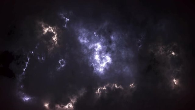 Storm clouds during dark time of day. Flashing lightning in the clouds