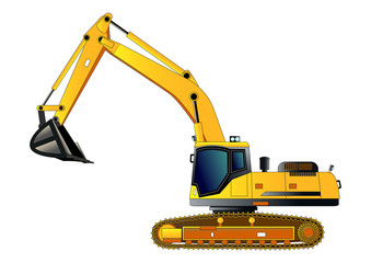 Excavator, high detailed vector illustration. Isolated