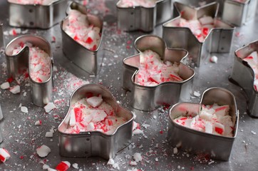 Peppermint bark in mini cookie cutters Christmas shapes