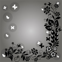pattern consisting of flowers and butterflies grass on a gray background