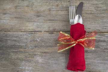 table setting on old wooden background