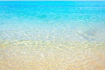Fototapeta premium Clear water and wave of the sea on the sand beach with sunlight