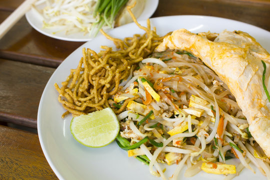 Thai style fried noodle with pork called PAD THAI