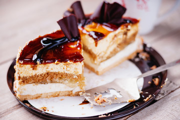 Pieces of cake and metal paddle