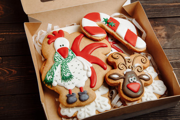 Box with Christmas homemade gingerbread cookies