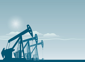silhouette of working oil pumps , oil industry equipment - 131457907