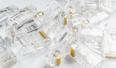 Transparent ethernet internet rj-45 connectors background on white