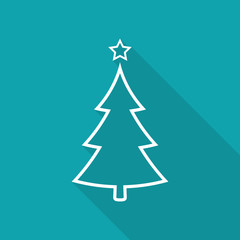 Fototapeta premium Christmas tree flat icon, vector simple design with long shadow. Green symbol of fir-tree.