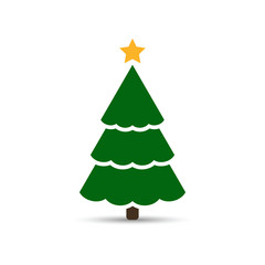 Christmas tree flat icon, vector simple design with shadow. Green symbol of fir-tree.