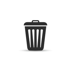 Trashcan icon, vector black sign.