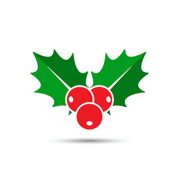 Christmas holly berries icon, vector. Simple mistletoe decorative red and green illustration.