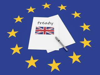 European Politics: UK Treaty Note On EU Flag, 3d illustration