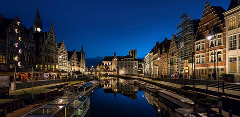 View of the promenade in the town of Ghent evening.