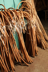 Material raw and old tools for basket weaving