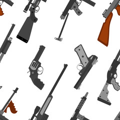 Pattern of guns. Machine gun, rifle, revolver, pistol, shotgun a