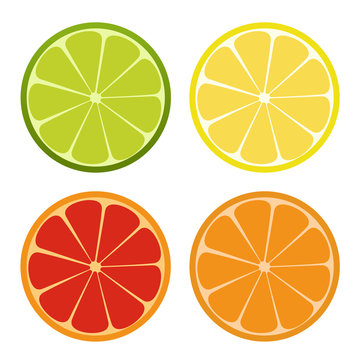 Lemone, lime, orange icon. Citrus set. Refreshing drink. Vector illustration.