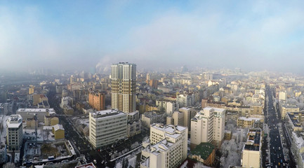 Obraz premium Kiev skyscrapers in winter, Velyka Vasylkivska str., aerial view
