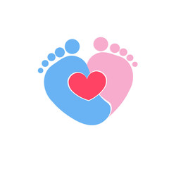 Baby footprints twin baby girl and boy icon 