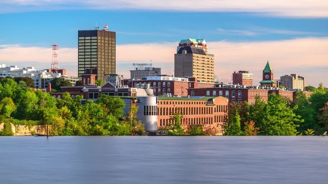 Manchester, New Hampshire, USA skyline time lapse.