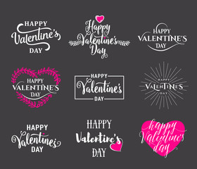 Vector illustration of valentines day typography lettering logo set