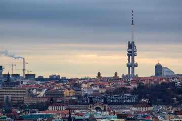 Naklejka premium Zizkov Television Tower in Prague, Czech Republic