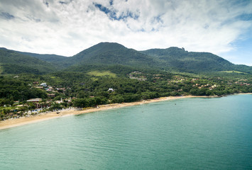 Aerial View of Praia do Curral (Curral Beach) in Ilhabela, Sao Paulo, Brazil