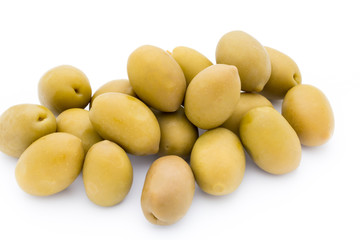 Green big olives on the white background.