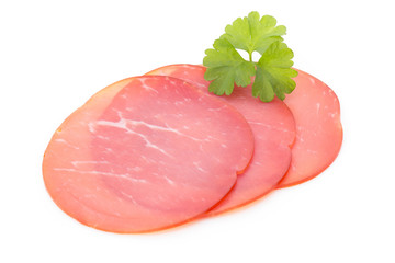 Pork ham slices isolated on white background.