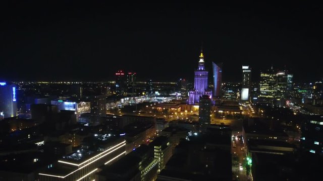  Aerial view of Warsaw Poland, at night 