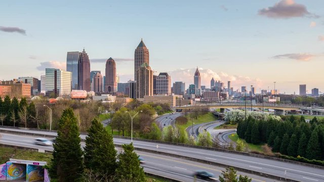 Atlanta, Georgia downtown skyline time lapse.