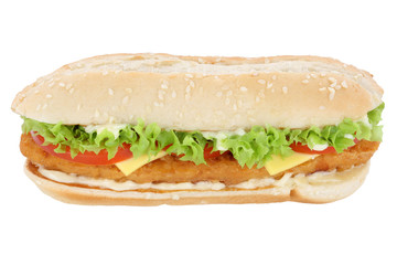 Chickenburger Chicken Hühnchen Burger Käse Tomaten Salat Freis