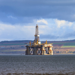 Semi Submersible Oil Rig at Cromarty Firth during Sunset Time