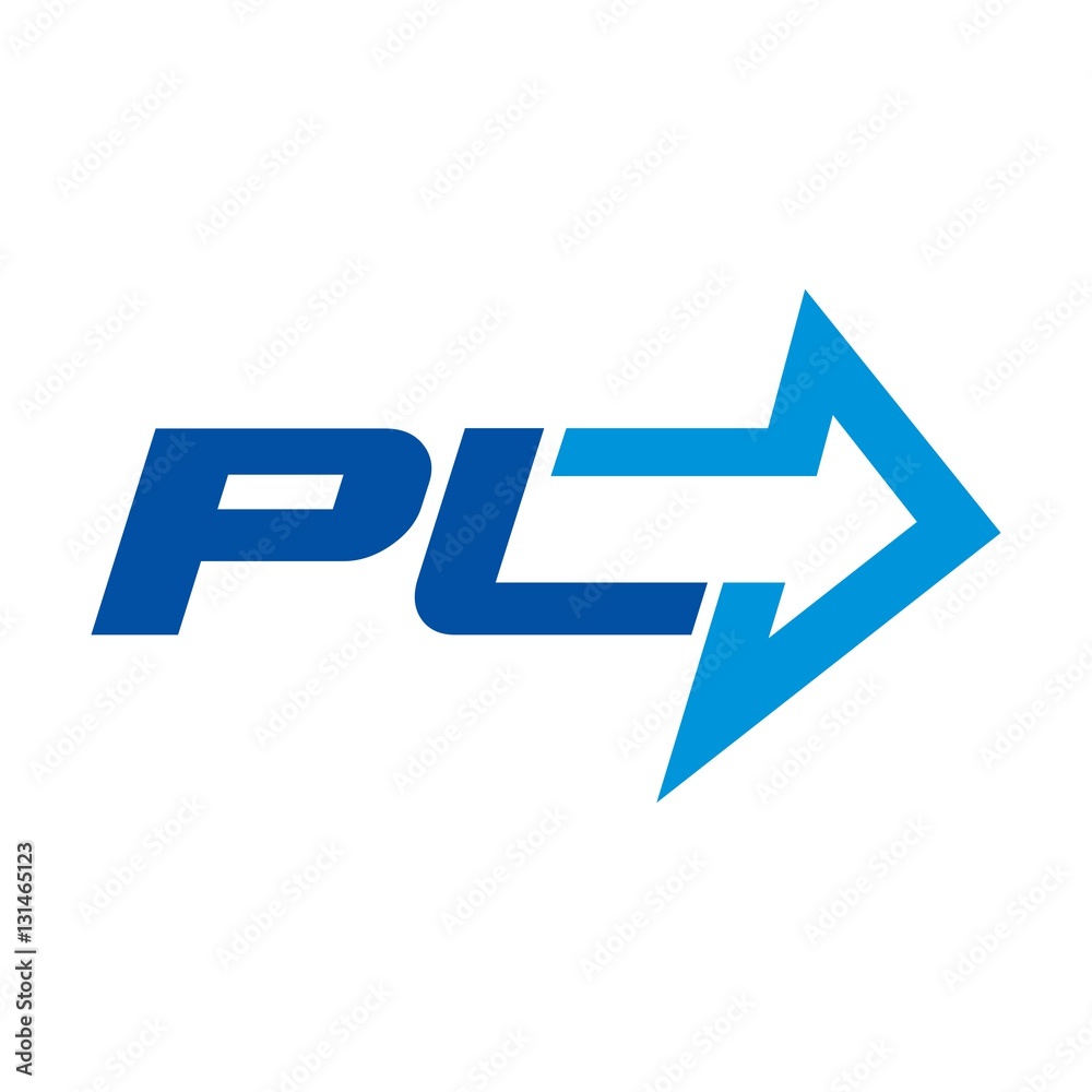 Poster p and l logo vector with arrow symbol.