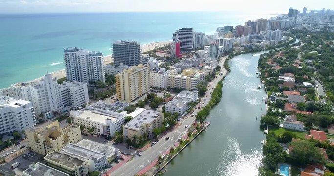 Aerial video of Miami Beach Indian Creek and 41st Street